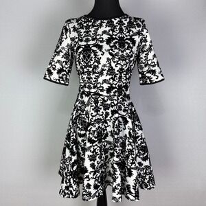Jodi Kristopher  White  W/ Blk Design & Bows Round Neck Knee Length Dress Size 3
